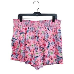 2X Floral Pink Floral Wide Waist Band Shorts